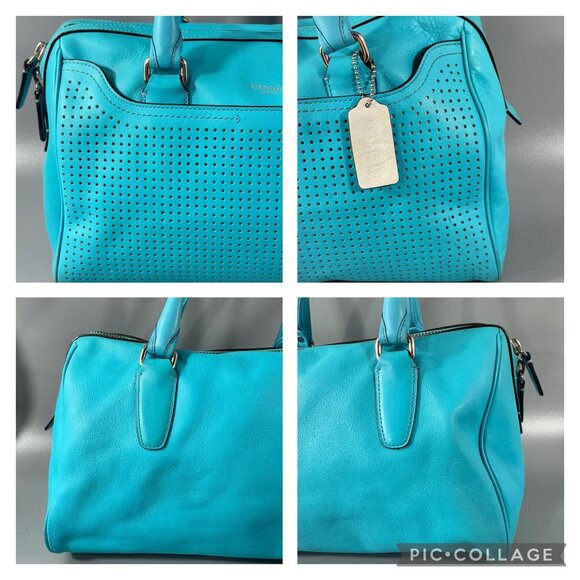 COACH # 23577 LEGACY PERFORATED Leather HALEY Satchel Bag ROBIN/CHALK - Picture 8 of 13